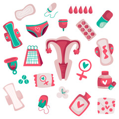 Simple flat illustrations of menstrual days. 