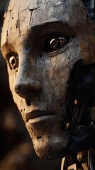 Roboter gesicht mit mechanischen teilen und leuchtenden augen