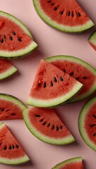 Pink background with watermelon slices.