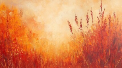 Abstract Oil Painting of Tall Grass in Warm Tones
