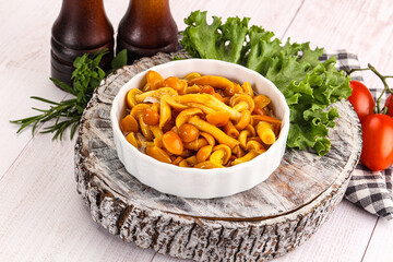 Marinated honey mushroom in the bowl