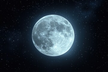 Fototapeta premium Full Moon Shining Brightly Against Starry Night Sky