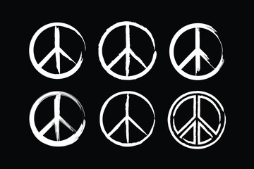 Peace symbol icons. Peace and love icon grunge, brush black Vector illustration. Black and white.