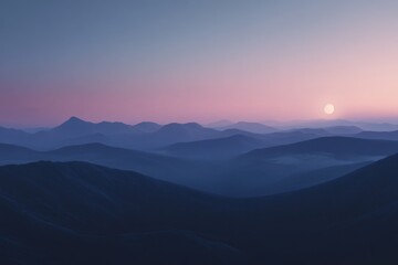 Obraz premium Serene Sunset Over Rolling Mountain Ranges