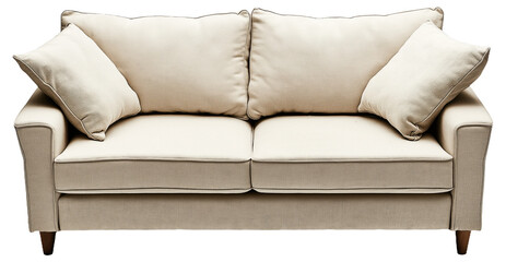 PNG Beige upholstered sofa with two cushions