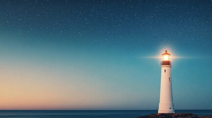 Fototapeta premium Majestic lighthouse guiding ships under a starry sky at twilight
