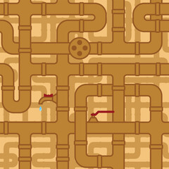 Bent pipes with taps seamless vector pattern
