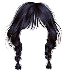 trendy women hairs brunette black colour .two plaits . 
 fashion beauty style .

