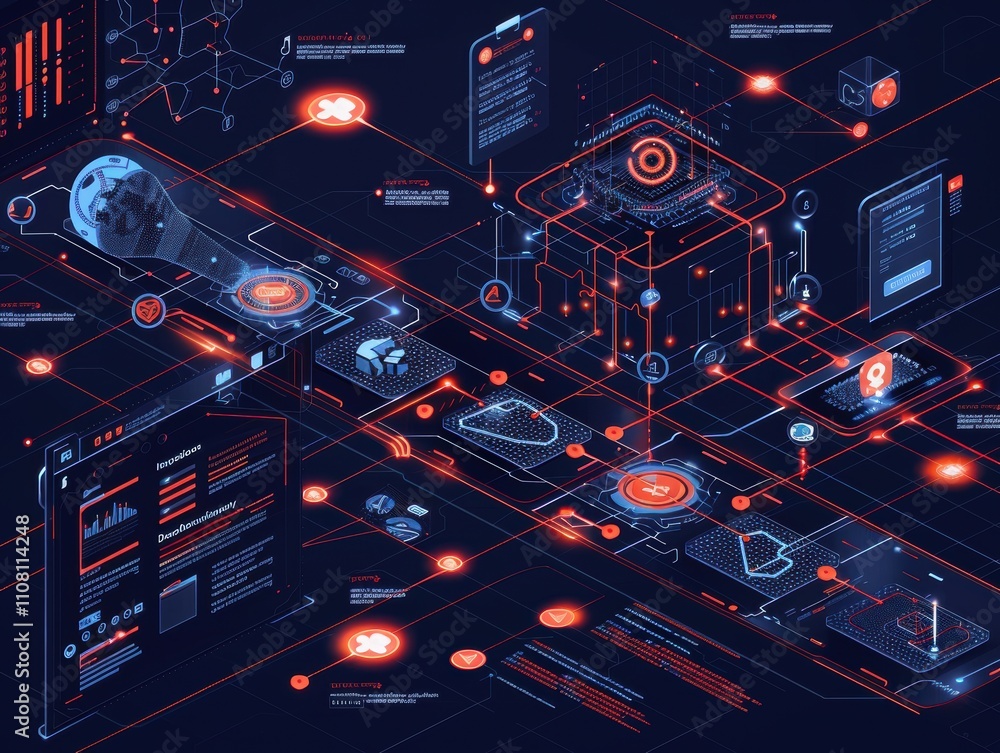 Poster abstract digital illustration depicting technology and data visualization concepts.