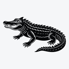 Fototapeta premium Alligator Silhouette White background illustration Generative Ai