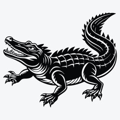 Fototapeta premium Alligator Silhouette White background illustration Generative Ai