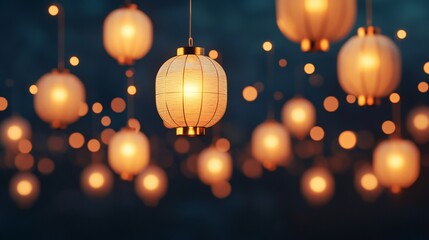 Fototapeta premium Illuminated Paper Lanterns Hanging Festive Night Lights Asian Decor