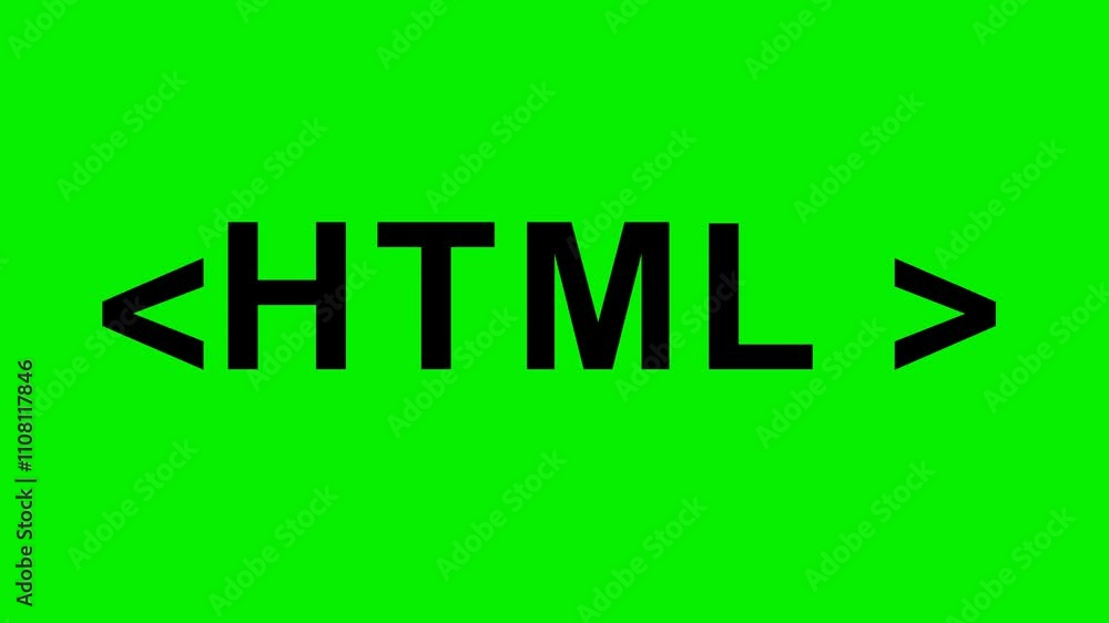 Poster video animation black icon html tag script code concept, on a green chroma key background
