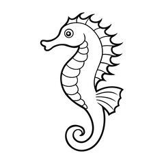 Black and white outline illustration of a seahorse with intricate details
