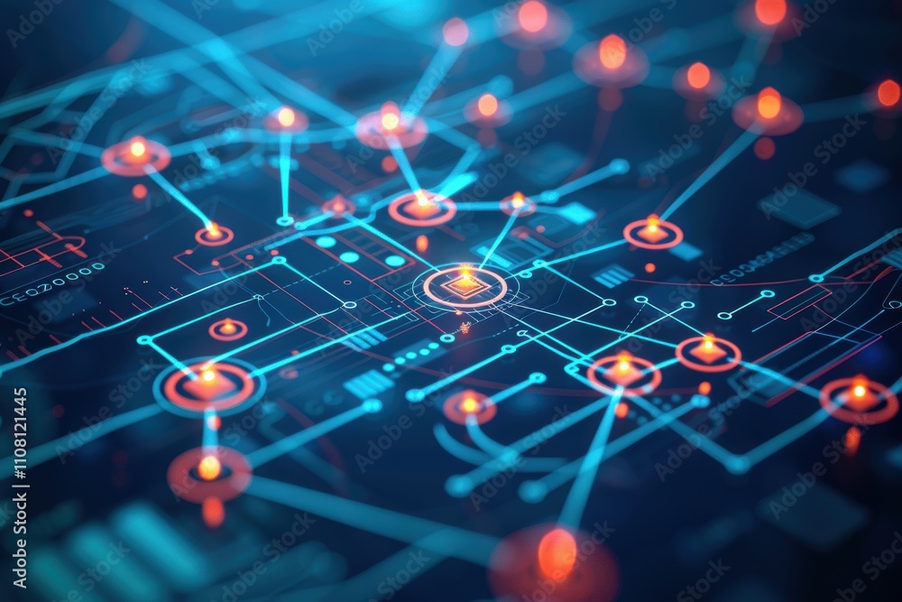 Poster abstract digital network with glowing connections and nodes.