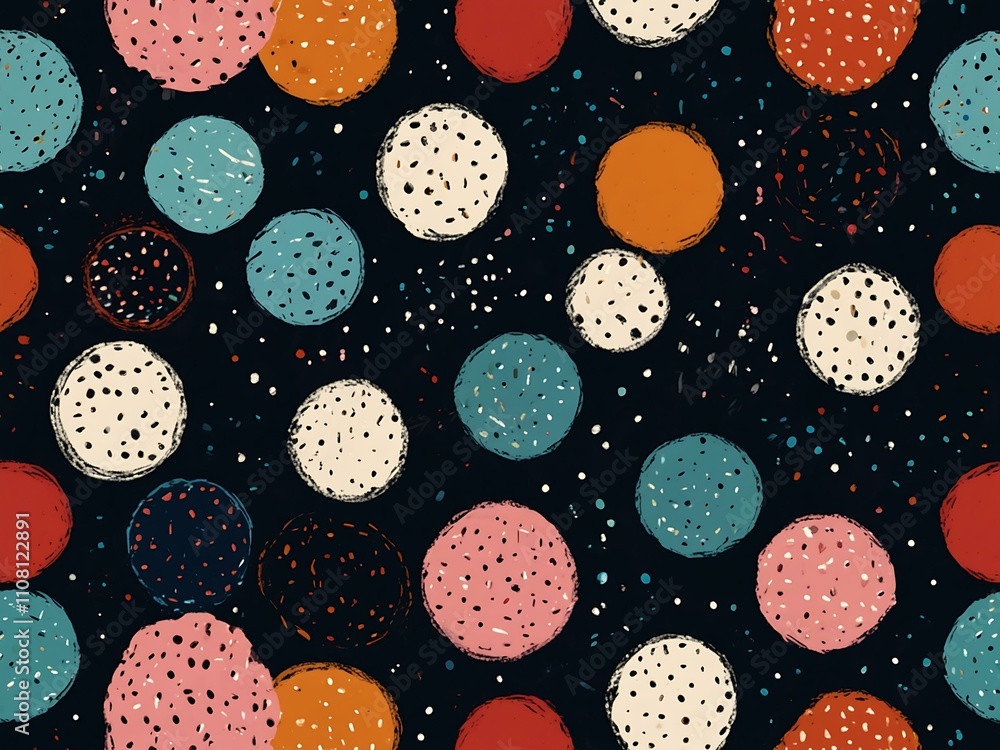 Poster polka dot seamless pattern with scribble texture.