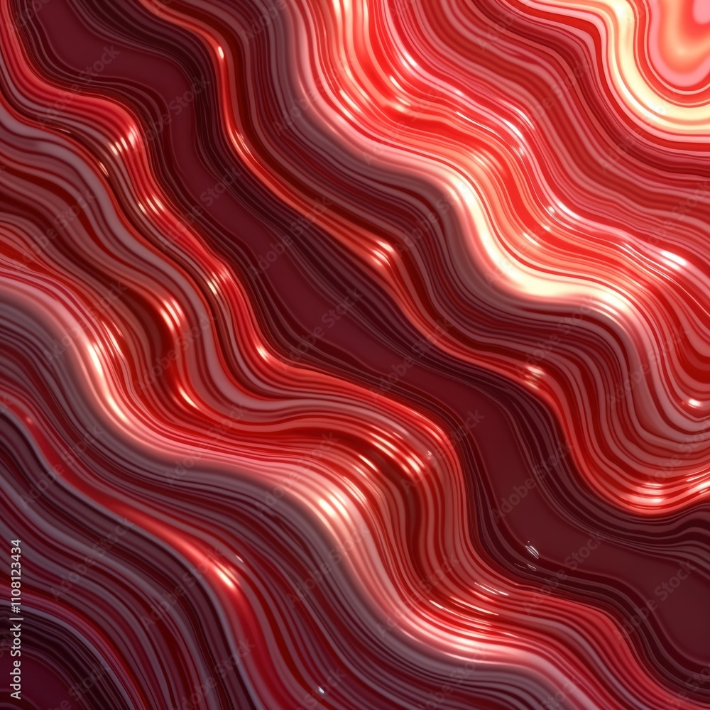 Aufkleber Abstract liquid marble background. Seamless pattern with iridescent red wavy texture. Shiny lines, waves create flowing effect. Suitable for wallpaper fabric decor tech design. Stylish pattern with