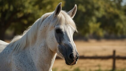Obraz premium Portrait of a beautiful young white Arabian stallion.