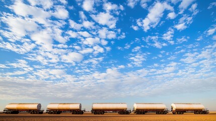 Fototapeta premium Empty aid trucks on a desolate desert road, symbolizing the gap between humanitarian efforts and the harsh realities of crisis zones