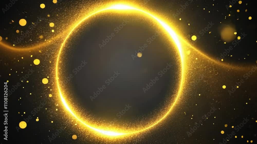 Poster golden light circle with sparkling particles creating an enchanting effect at night