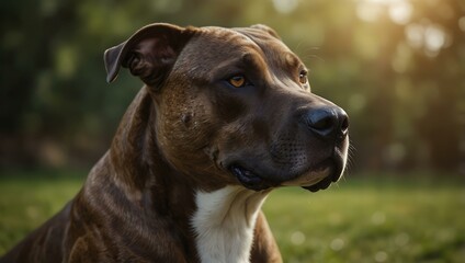 Portrait of a loyal and powerful Pitbull dog.