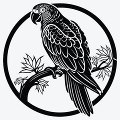 Obraz premium Amazon Parrot Silhouette White background illustration Generative Ai