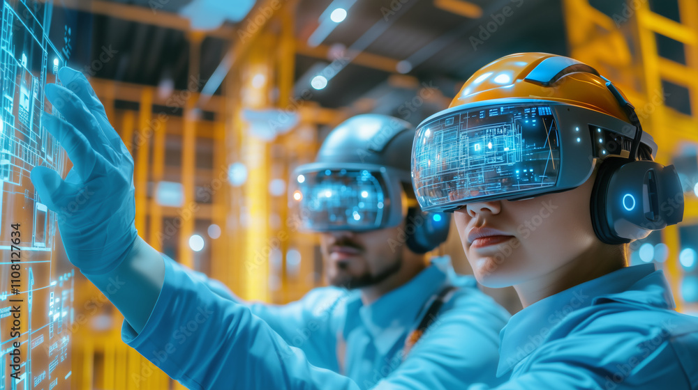 Poster virtual reality technology in a modern workspace setting