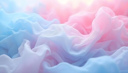 Obraz premium Soft pastel fabrics are arranged in an elegant, flowing abstract pattern in pale pink, sky blue and creamy white