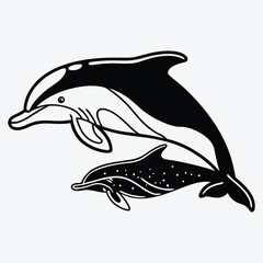 Fototapeta premium Amazon River Dolphin line art White background illustration Generative Ai