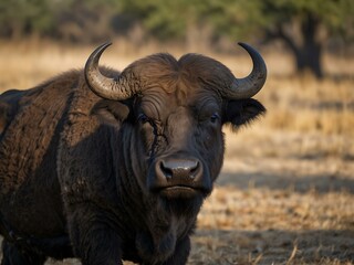 Obraz premium Portrait of an African buffalo in Chobe National Park.