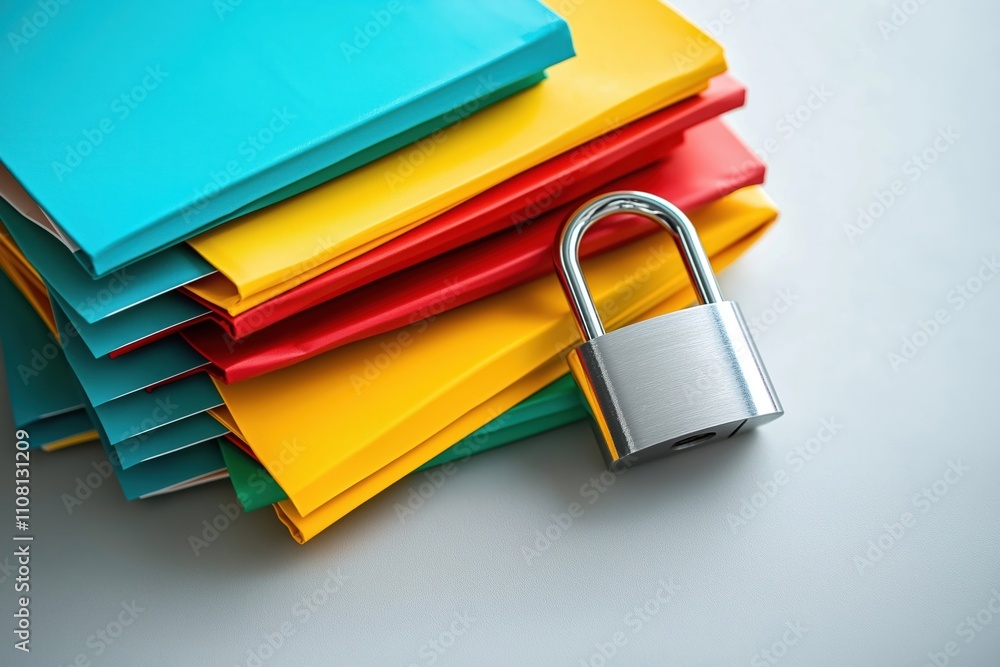 Aufkleber colorful folders stacked securely with padlock. data protection, privacy in office environment. vibr