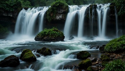 Obraz premium Powerful waterfall symbolizing nature's strength and beauty.