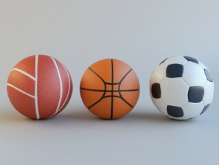 Three sport balls volleyball, basketball, soccer ball.
