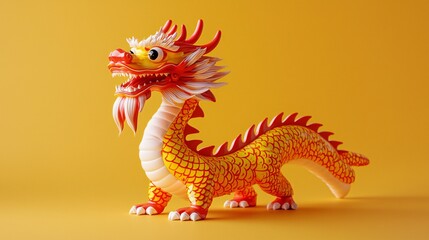 Obraz premium Chinese Dragon Figurine Yellow and Red Asian Culture New Year Decoration