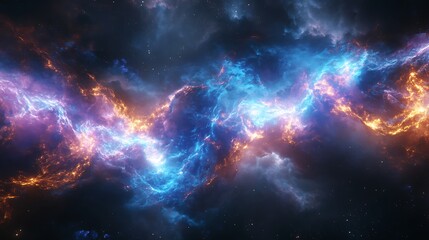 Naklejka premium Fiery Cosmic Energy Surges with Plasma Lightning and Electric Explosions in Space