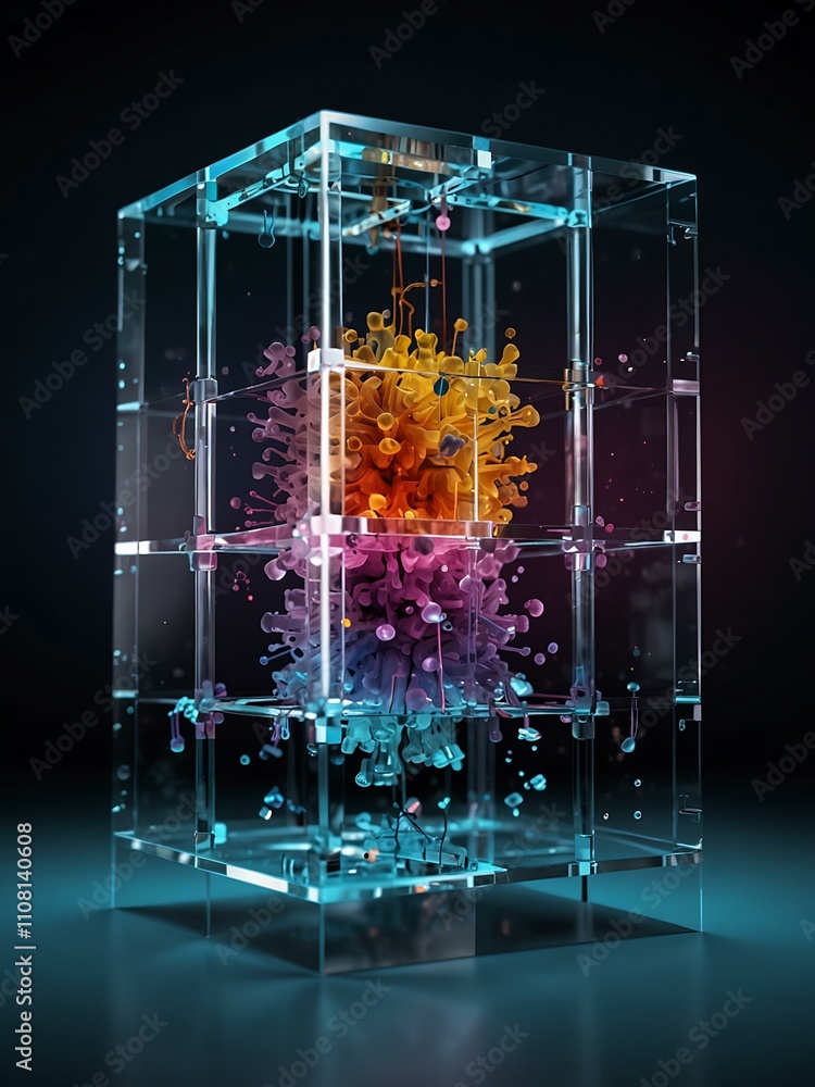 Poster quantum computing visualized as digital cubes.