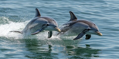 Obraz premium Bottlenose Dolphins Swimming Through Crystal Clear Ocean Water