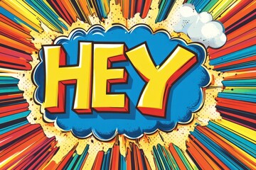 Colorful Comic Book Style Hey Word Art