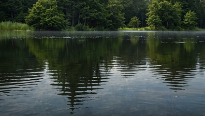 Obraz premium Rain ripples on a tranquil lake.
