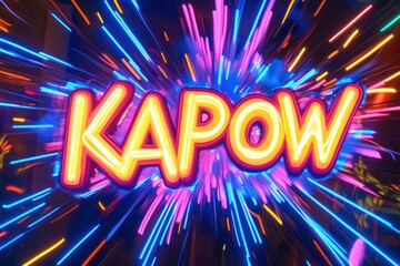 Neon Kpow Sign With Bright Light Streaks