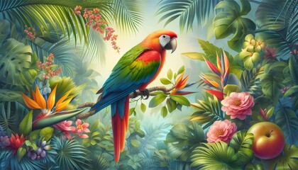 Obraz premium Vibrant Parrot Perched on Branch