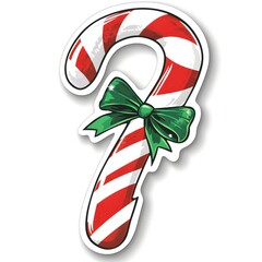 A Festive Candy Cane Sticker with Green Bow