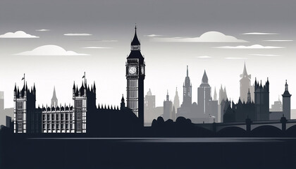Showcasing London's Iconic Skyline in Elegant Silhouette with Big Ben at Dusk