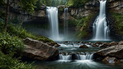 Obraz premium Realistic vector of cascading mountain waterfalls.