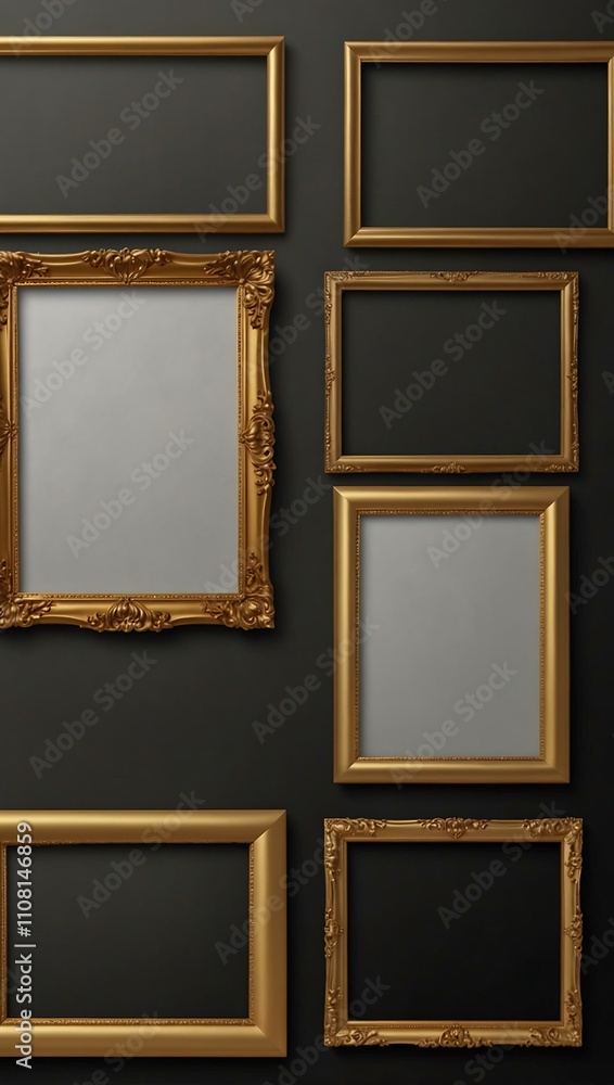 Poster rectangle gold frame for web presentation.