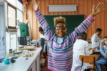 Joyful Student Engaging in School Science Lab
