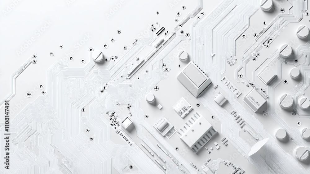 Poster abstract tech board with white circuit lines, components. modern tech background for futuristic desi