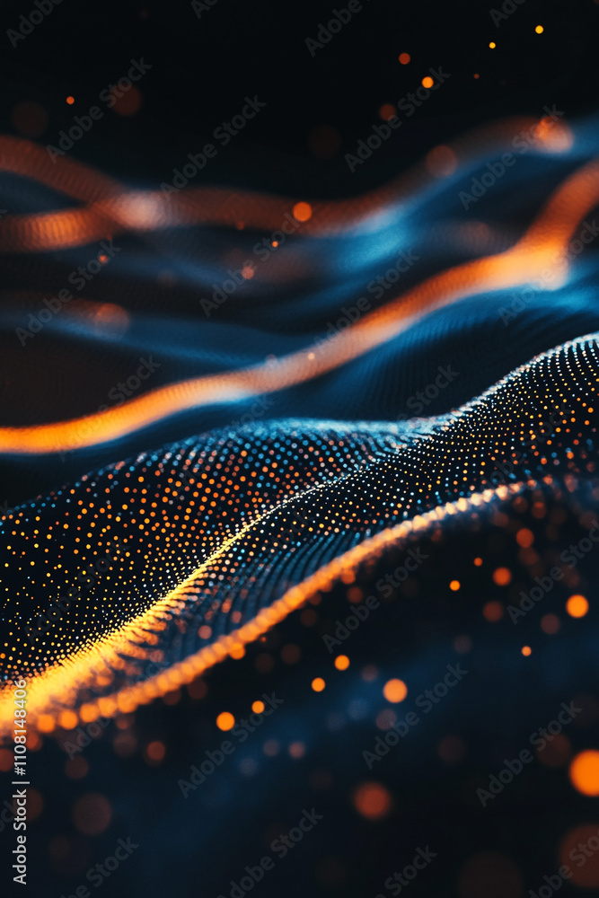 Aufkleber Colorful abstract wave patterns illuminate the dark space with glowing dots and fluid shapes