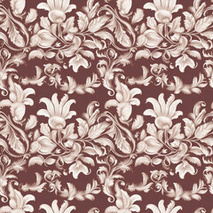 Seamles Patterns Floral damask Wallpaper Patterns Classic Styleile Sepia floral seamless pattern on warm brown background