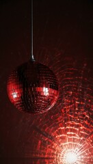 Obraz premium Red disco mirror ball in a club party.